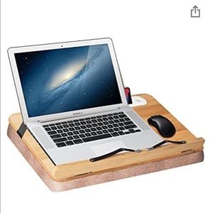 Brand new never used bamboo laptop/book stand with pillow.